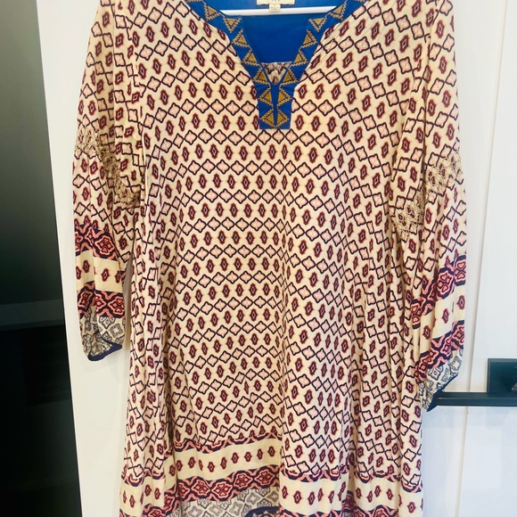 Umgee Tops - Umgee Cream Tunic Top with Red & Blue Geometric Print
